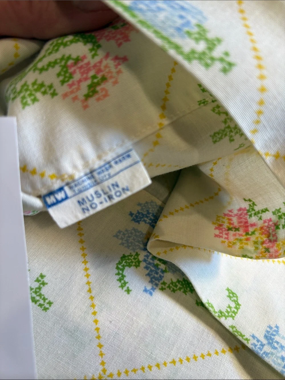 Vintage Floral Cross-Stitch Pattern pillowcases in White with Pink & Blue FF